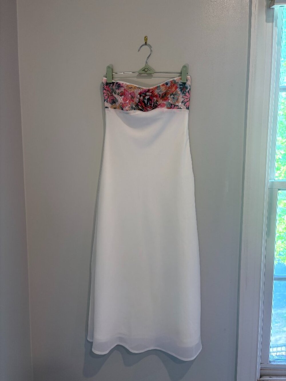 Beginning Boutique Strapless Floral Midi Dress White Pink Size US 4